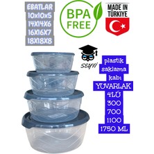 Plastik Saklama Kabı Yuvarlak 4'lü 300 700 1100 1750 ml