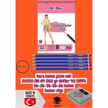 Kara Kalem Çizim Seti 20X30 cm A4 200 gr Defter 40 Sayfa Hb-2b-3b-5b-6b Kalem Hamur Silgi