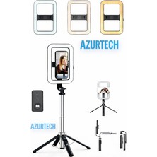 Azurtech 3 Renk LED Işıklı Selfie Çubuğu, Bluetooth Kumandalı, 360° Dönen 138 cm Tripod