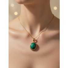 Anka Select El Yapımı Turkuaz Yeşil Doğal Taş Kolye Ucu – Vintage Bakır Çerçeveli Oval Tasarım