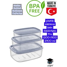 Plastik Saklama Kabı Dikdörtgen 3'lü 1200-1900 2900 ml