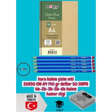Kara Kalem Çizim Seti 20X30 cm A4 140 gr Defter 50 Sayfa Hb-2b-3b-5b-6b Kalem Hamur Silgi