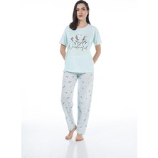 Estiva 22124 Kadın Çiçek Desenli Kısa Kollu Viskon Pijama Takımı