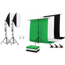 AZT Ürün Reklam Stüdyo Fotograf 50X70CM Softboxlı 130W Sürekli Işık 150X200CM Siyah Beyaz Yeşil Perde Stand Seti