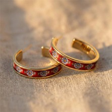 Zeino Bordo Mavi Beyaz Renkli Yarım Halka Küpe - 14K Altın Rengi Kaplama 2,5 cm