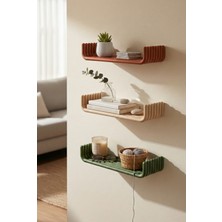 Puffin Design Flat 3'lü Dekoratif Duvar Rafı Seti (Bej, Yeşil, Terracotta)