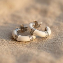 Zeino Beyaz Zirkon Taşlı Halka Küpe - Beyaz Altın Kaplama 17 mm