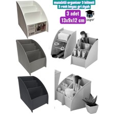 3 Adet 13X9X12 cm Masaüstü Organizer 3 Bölmeli 3 Renk Beyaz Gri Siyah