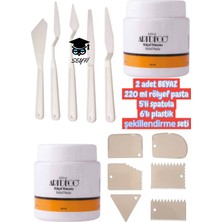 2 Adet 220 ml Beyaz Rölyef Pasta 5'li Spatula 6'lı Plastik Şekillendirme Seti