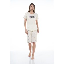 Estiva 22065 Kadın Palmiye Desenli Viskon Kısa Kollu Kaprili Pijama Takımı
