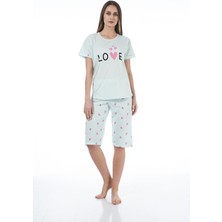 Estiva 22064 Kadın Kalpli Viskon Kısa Kollu Kaprili Pijama Takımı
