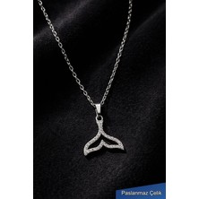 Trend Collection Zirkon Taşlı Balina Kuyruğu Kadın Çelik Kolye – Gümüş Renk