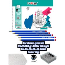 Kara Kalem Çizim Seti 25X35 120 gr Defter 40 Sayfa Hb-2b-3b-5b-6b Kalem Hamur Silgi