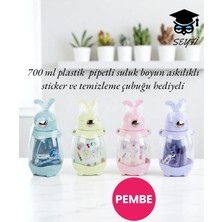 700 ml Plastik Pipetli Suluk Boyun Askılıklı Sticker ve Temizleme Çubuğu