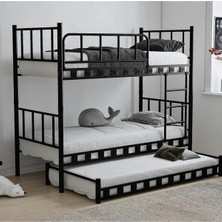 Missidea Zambak Ayrılabilir & Yavrulu Çok Fonksiyonlu Metal Ranza Siyah 90X190