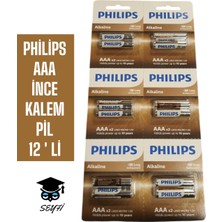 Philips AAA İnce Kalem Pil 12'li Alkalin Uzun Süreli Güç 1.5V Kapasite