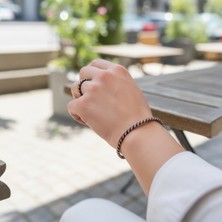 Sevil Gülgün Atelier  Saf Bakır El Yapımı Oksitli Burgu Bileklik ve Yüzük Seti - Ayarlanabilir Erkek Bilezik