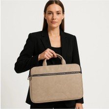 Krem Macbook Air Pro 13-14-15.6 Inç Darbeye Karşı Korumalı Laptop Çantası