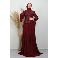 Zafira Işleme Abiye Takım Bordo