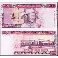 3Alp Koleksiyon Myanmar 500 Kyats 2020, P#85, General Aung San, Çil, Eski Yabancı Kağıt Para