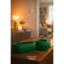 Mosarte Modern Yivli Tasarım Dekoratif Vazo Seti – 2’li Yeşil Koleksiyon