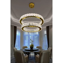 G-Light 2 Katlı Daire Kristal Taşlı Modern LED Avize – Salon & Oturma Odası – 3 Işık Modu – Şık Sarkıt