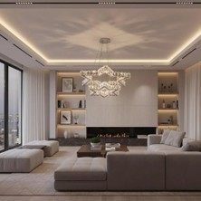 Elizim Home Lighting Yıldız 2 Katlı Kristal Taşlı Ledli Krom Avize
