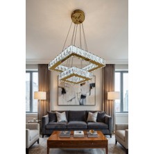 G-Light 2 Katlı Kare Kristal Modern Sarkıt LED Avize