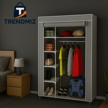 Trendmiz Tek Yandan Raflı Bez Dolap | Katlanabilir Gardırop | Toz Geçirmez Fermuarlı Saklama Dolabı