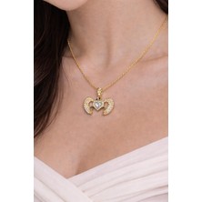 No Name Çelik Gold Zirkon Taşlı Acılan Kanat Kolye