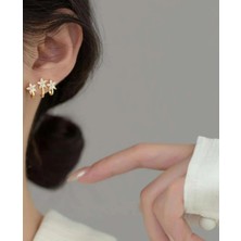 Tuğba Takıcılık  3 Yıldızlı  Baget Taşlı Çelik Küpe | Modern Eşsiz Takı