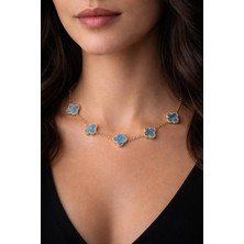 No Name Yonca Motifli Gök Kuşağı Desenli Gold Kolye