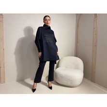 Taş Detaylı Dik Yaka Tunik Pantolon Takımı