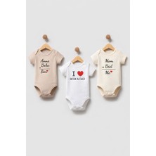 Sunbabyhome %100 Pamuklu Bebek Body - 3'lü Mom And Dad Set Çok Renkli- Bebek Zıbın Badi - Yazılı Zıbın