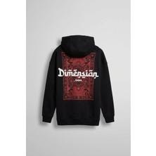 Abluka Online Unisex Oversize Kabartma Baskılı Premium Kapüşonlu Sweatshirt Siyah Kırmızı