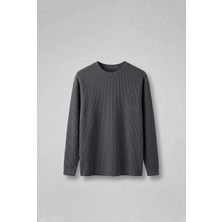 Erkek Rahat Kalıp Fitilli Uzun Kollu Sweatshirt Füme