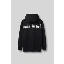 Abluka Online Unisex Oversize Baskılı Premium 3 İplik Kapüşonlu Sweatshirt Siyah