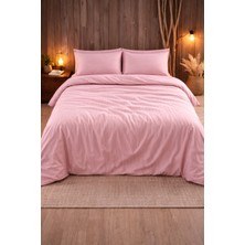 Vionetta Pamuk Saten Açık Pudra Çizgili Otel Serisi Lastikli Çarşaflı Çift Kişilik Nevresim Takımı