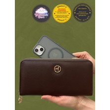 Büyükboy Kadın Cüzdan Kahverengi Gold Detaylı