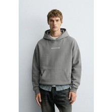 Abluka Online Unisex Oversize Savage Grafik Baskılı Kalın Kapüşonlu Sweatshirt Gri
