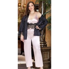 Jeremi 3245 Ipek Saten Battal Üçlü Uzun Askılı Pijama Takımı