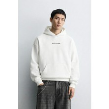 Abluka Online Unisex Oversize Savage Grafik Baskılı Kalın Kapüşonlu Sweatshirt Ekru