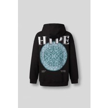Abluka Online Unisex Oversize Kabartma Baskılı Premium Kalın Kapüşonlu Sweatshirt Siyah