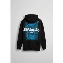 Abluka Online Unisex Oversize Kabartma Baskılı Premium Kapüşonlu Sweatshirt Siyah Saks Mavi