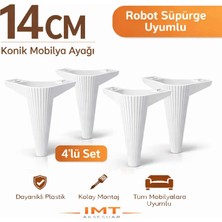 Konik 14 cm Beyaz 4 Adet Mobilya Ayağı Robot Süpürgeye Uyumlu Koltuk Tv Ünitesi Konsol Ayağı