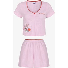 Penti Pembe Melody Pointel Baskılı Dantelli Kısa Kollu Şort Pijama Takımı