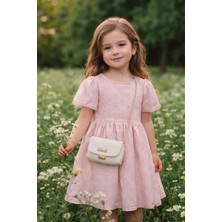 Tarz Çocuk Kız Çocuk Fisto Detaylı Çantalı Kısa Kollu Elbise