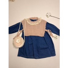 Incili Süveter Denim Elbise Takım