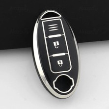 Alazpay Nissan Juke Qashqai X-Trail Micra Pulsar Note Tiida Altima Gümüş Kenar Tpu Anahtar Kılıfı (1 Adet)