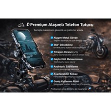 Almanara Project 360 Derece Dönen Maxtorque Metal Motor-Motorsikler-Skutır Uyumlu Telefon Tutucu